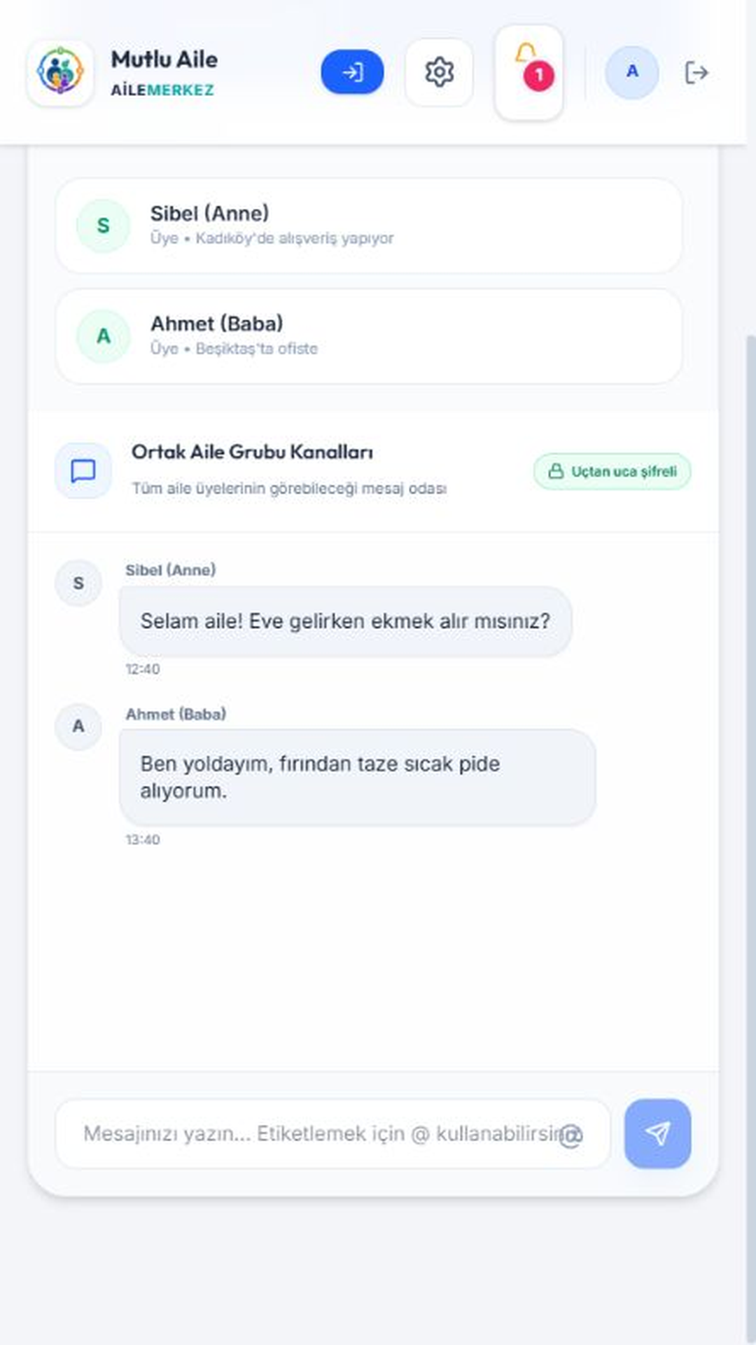 AileMerkez iletişim ekranı